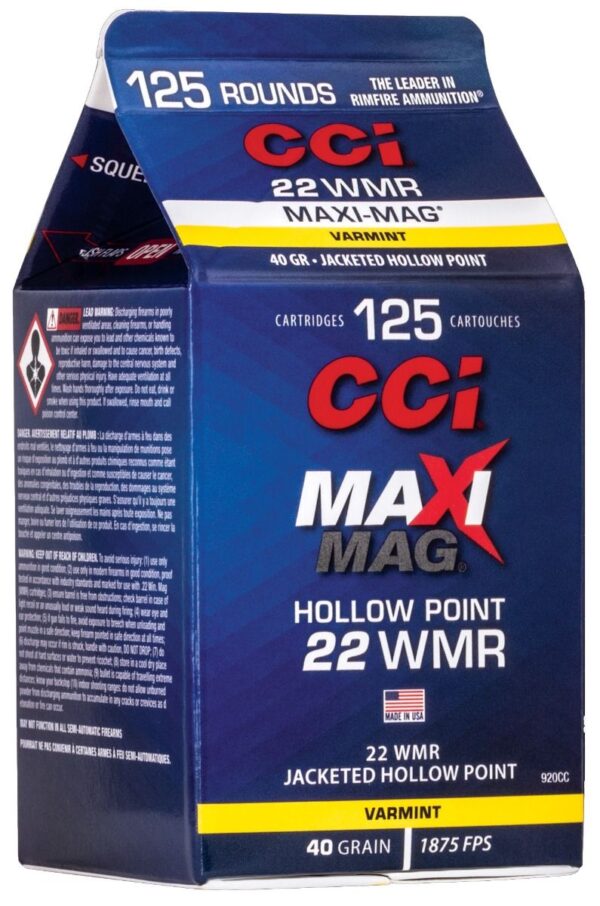 CCI Maxi Mag .22 WMR 40 gr JHP 125 Rounds Ammunition - 920CC